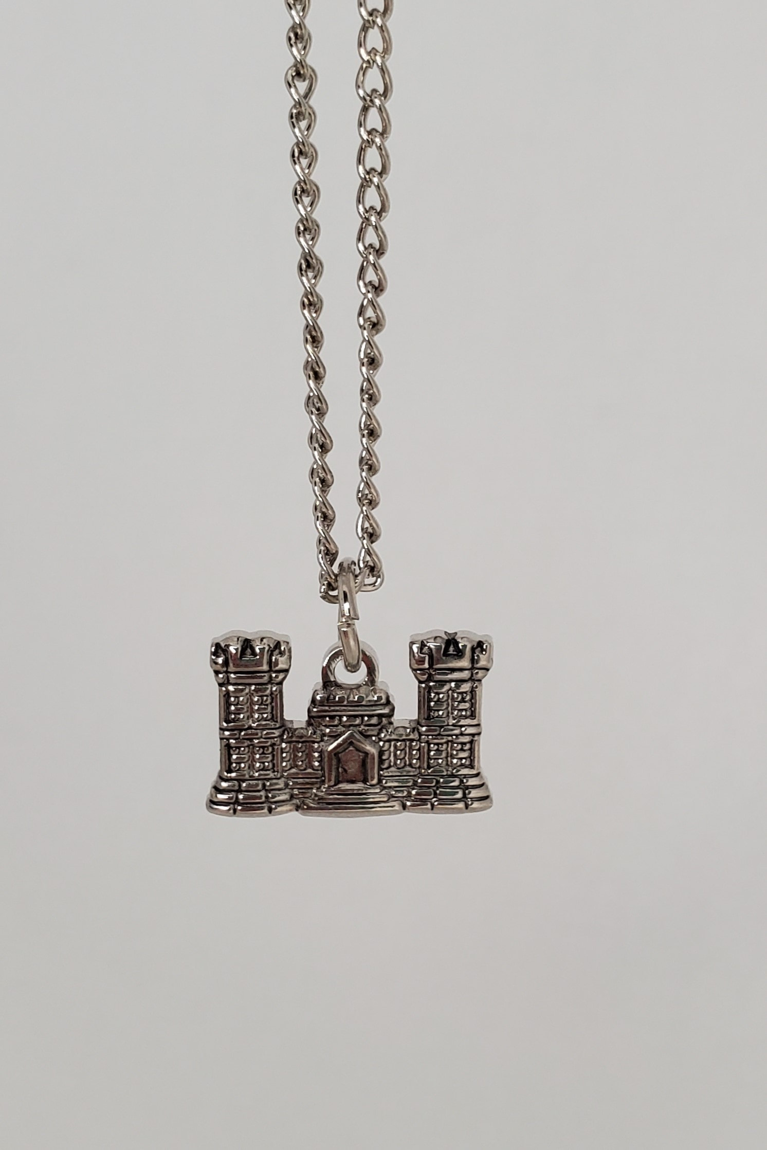 Castle Necklace hoop silver castle pendant